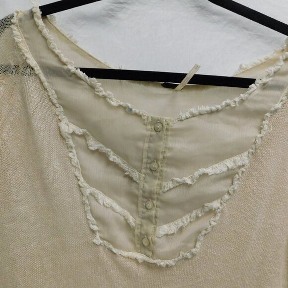 Free People S Beige Lace Embroidered Sheer Bib Sweater EUC - Picture 4 of 5